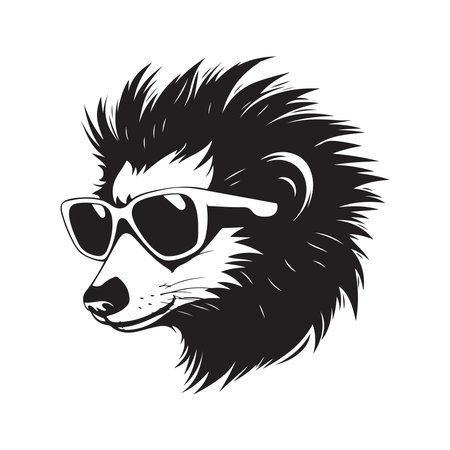 skunk wearing sunglasses, vintage logo line art concept black and white color, hand drawn illustrationのイラスト素材