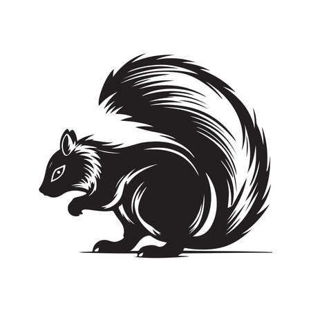 skunk mascot, vintage logo line art concept black and white color, hand drawn illustrationのイラスト素材