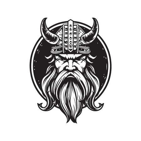 character viking, vintage logo line art concept black and white color, hand drawn illustrationのイラスト素材
