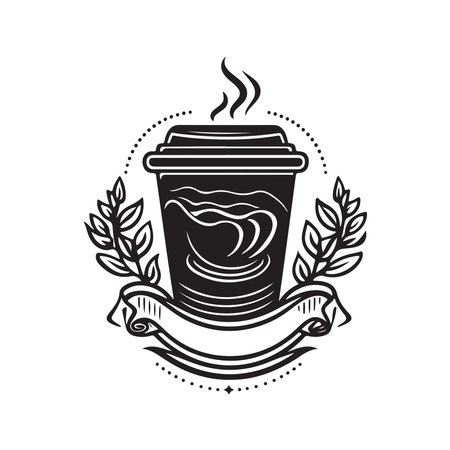 coffee, vintage logo line art concept black and white color, hand drawn illustrationのイラスト素材