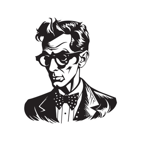 fashionable brilliant doctor, vintage logo line art concept black and white color, hand drawn illustrationのイラスト素材