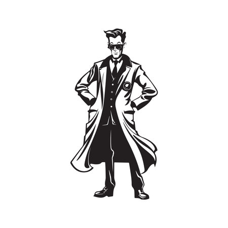fashionable brilliant doctor, vintage logo line art concept black and white color, hand drawn illustrationのイラスト素材