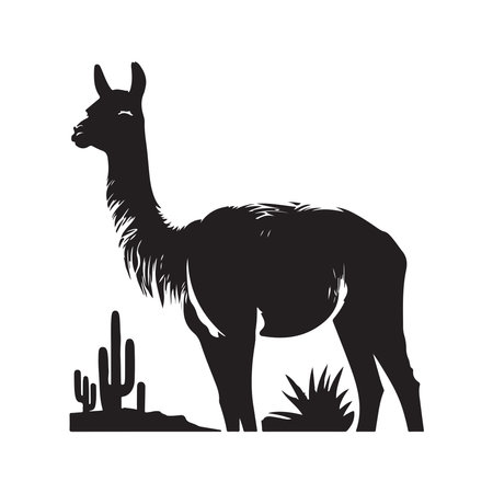vicuna, vintage logo line art concept black and white color, hand drawn illustrationのイラスト素材