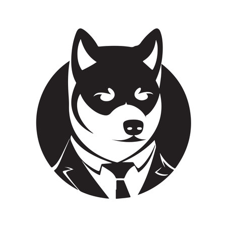 shiba inu dog professor, vintage logo line art concept black and white color, hand drawn illustrationのイラスト素材