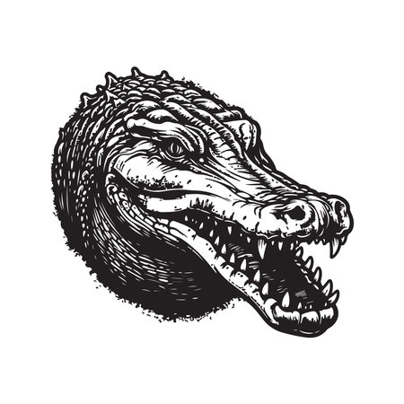 crocodile, vintage logo line art concept black and white color, hand drawn illustrationのイラスト素材