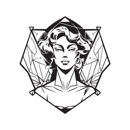 crystalline angel, vintage logo line art concept black and white color, hand drawn illustrationのイラスト素材
