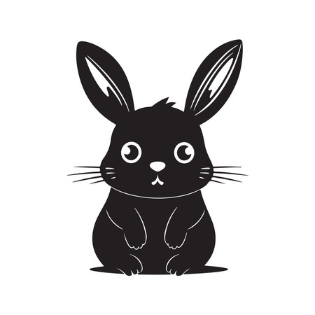 cute bunny, vintage logo line art concept black and white color, hand drawn illustrationのイラスト素材