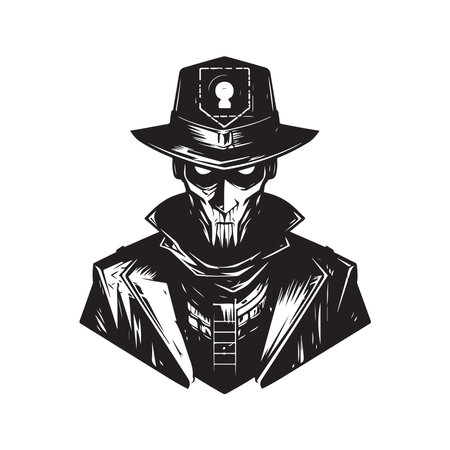 cyberware hacker boss, vintage logo line art concept black and white color, hand drawn illustrationのイラスト素材