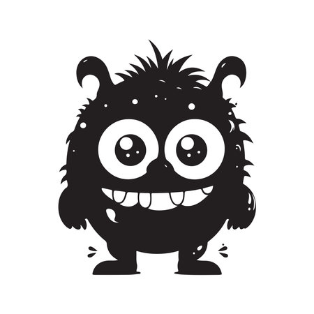 cute little cartoon monster, vintage logo line art concept black and white color, hand drawn illustrationのイラスト素材
