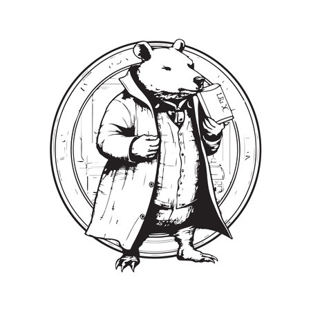 wombat alchemist, vintage logo line art concept black and white color, hand drawn illustrationのイラスト素材