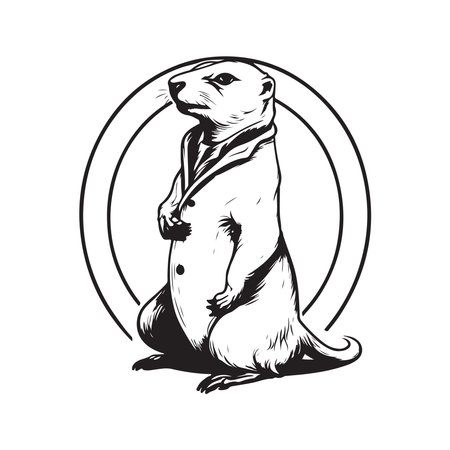 stylish otter, vintage logo line art concept black and white color, hand drawn illustrationのイラスト素材