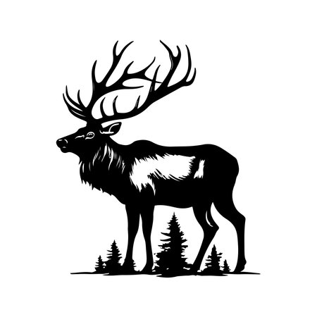 elk, vintage logo line art concept black and white color, hand drawn illustrationのイラスト素材