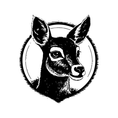 musk deer, vintage logo line art concept black and white color, hand drawn illustrationのイラスト素材