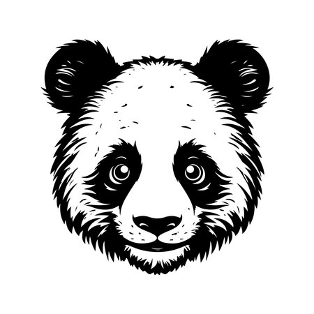 panda, vintage logo line art concept black and white color, hand drawn illustrationのイラスト素材