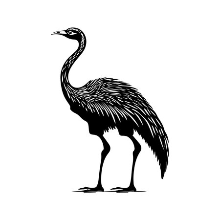 gallimimus, vintage logo line art concept black and white color, hand drawn illustrationのイラスト素材