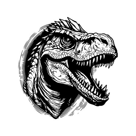 giganotosaurus, vintage logo line art concept black and white color, hand drawn illustrationのイラスト素材