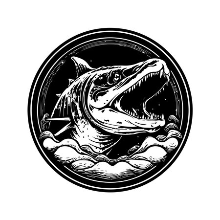 mosasaurus, vintage logo line art concept black and white color, hand drawn illustrationのイラスト素材