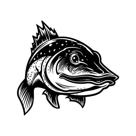 piraiba catfish, vintage logo line art concept black and white color, hand drawn illustrationのイラスト素材