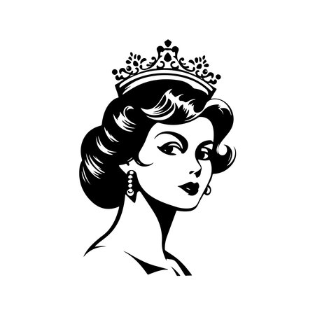 fair queen, vintage logo line art concept black and white color, hand drawn illustrationのイラスト素材