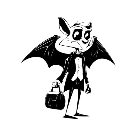 demon bat, vintage logo line art concept black and white color, hand drawn illustrationのイラスト素材