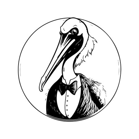 pelican, vintage logo line art concept black and white color, hand drawn illustrationのイラスト素材