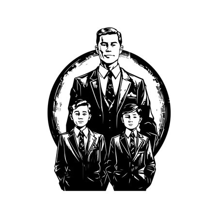 family reformation, vintage logo line art concept black and white color, hand drawn illustrationのイラスト素材
