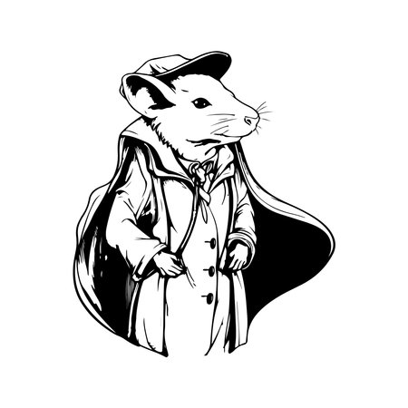 anthropomorphic shrew, vintage logo line art concept black and white color, hand drawn illustrationのイラスト素材