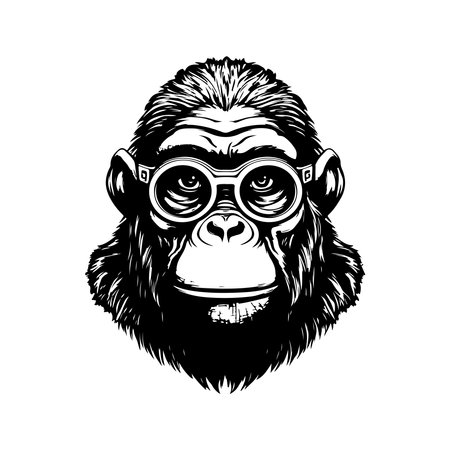 geek gorilla, vintage logo line art concept black and white color, hand drawn illustrationのイラスト素材