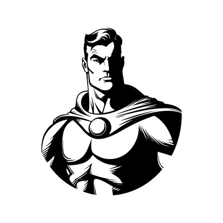 man superhero, vintage logo line art concept black and white color, hand drawn illustrationのイラスト素材