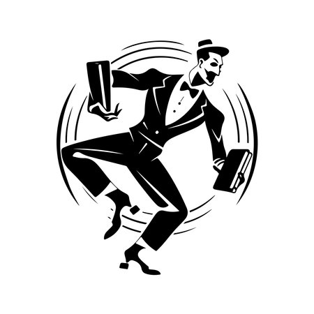 acrobatic drunken, vintage logo line art concept black and white color, hand drawn illustrationのイラスト素材