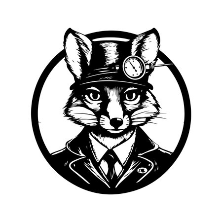 fox, vintage logo line art concept black and white color, hand drawn illustrationのイラスト素材