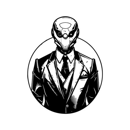 futuristic suit, vintage logo line art concept black and white color, hand drawn illustrationのイラスト素材