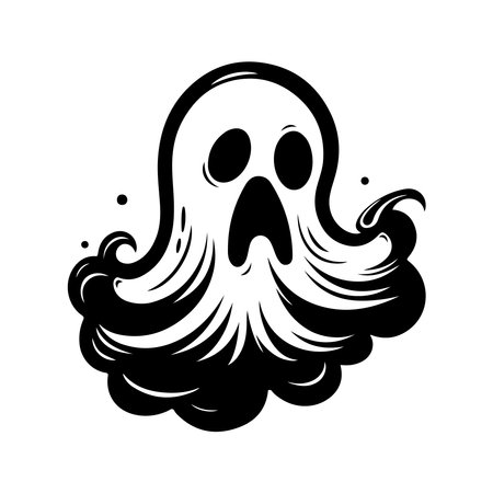 ghost, vintage logo line art concept black and white color, hand drawn illustrationのイラスト素材