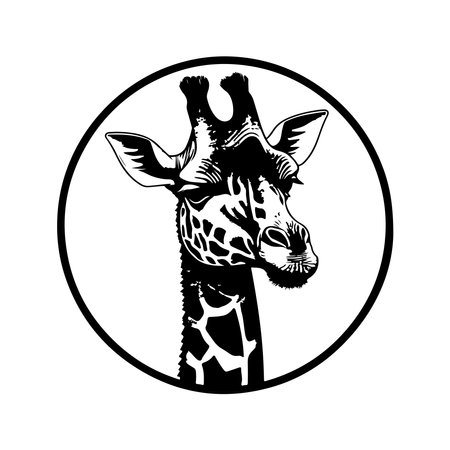 giraffe, vintage logo line art concept black and white color, hand drawn illustrationのイラスト素材