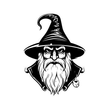 annoying wizard, vintage logo line art concept black and white color, hand drawn illustrationのイラスト素材