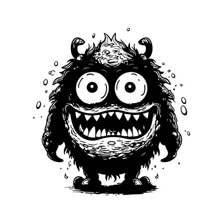 space monster, vintage logo line art concept black and white color, hand drawn illustrationのイラスト素材