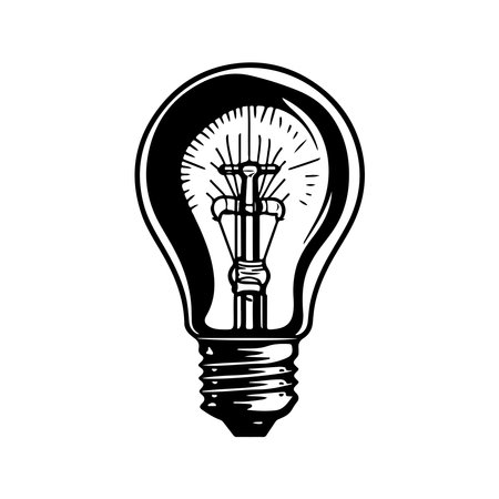 light bulb, vintage logo line art concept black and white color, hand drawn illustrationのイラスト素材