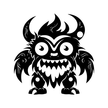 monster creature, vintage logo line art concept black and white color, hand drawn illustrationのイラスト素材