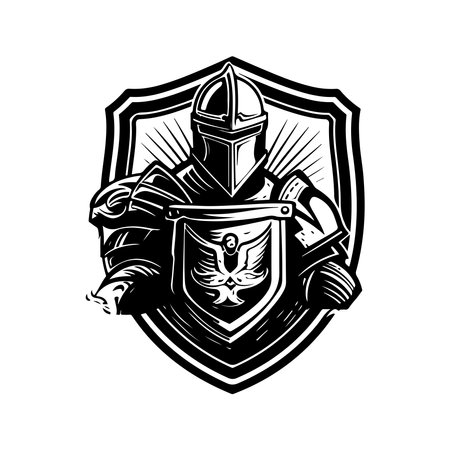 paladin, vintage logo line art concept black and white color, hand drawn illustrationのイラスト素材