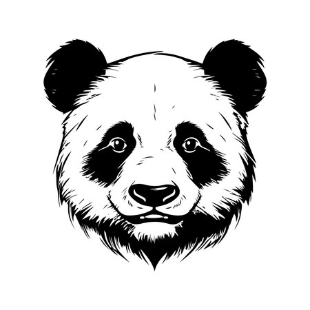 panda, vintage logo line art concept black and white color, hand drawn illustrationのイラスト素材