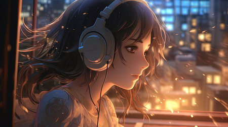 person wearing headphone, digital art illustrationの素材