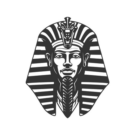 ancient egypt god, vintage logo line art concept black and white color, hand drawn illustrationのイラスト素材