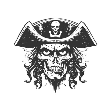 anti pirate, vintage logo line art concept black and white color, hand drawn illustrationのイラスト素材