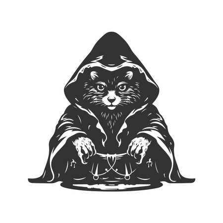 rat witch, vintage logo line art concept black and white color, hand drawn illustrationのイラスト素材