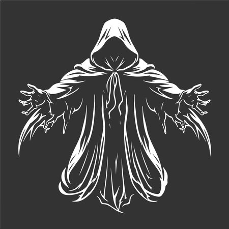 raven sorcerer, vintage logo line art concept black and white color, hand drawn illustrationのイラスト素材