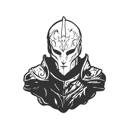 healing knight, vintage logo line art concept black and white color, hand drawn illustrationのイラスト素材