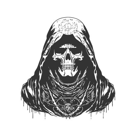 mobius lich of light and sorrow, vintage logo line art concept black and white color, hand drawn illustrationのイラスト素材