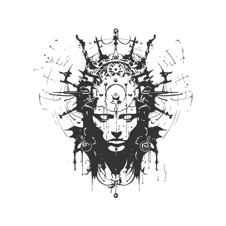 planar scholar of nightmares, vintage logo line art concept black and white color, hand drawn illustrationのイラスト素材