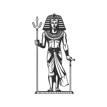 ancient egypt wearing suit, vintage logo line art concept black and white color, hand drawn illustrationのイラスト素材
