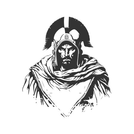 ancient olympian heroes wearing hoodie, vintage logo line art concept black and white color, hand drawn illustrationのイラスト素材